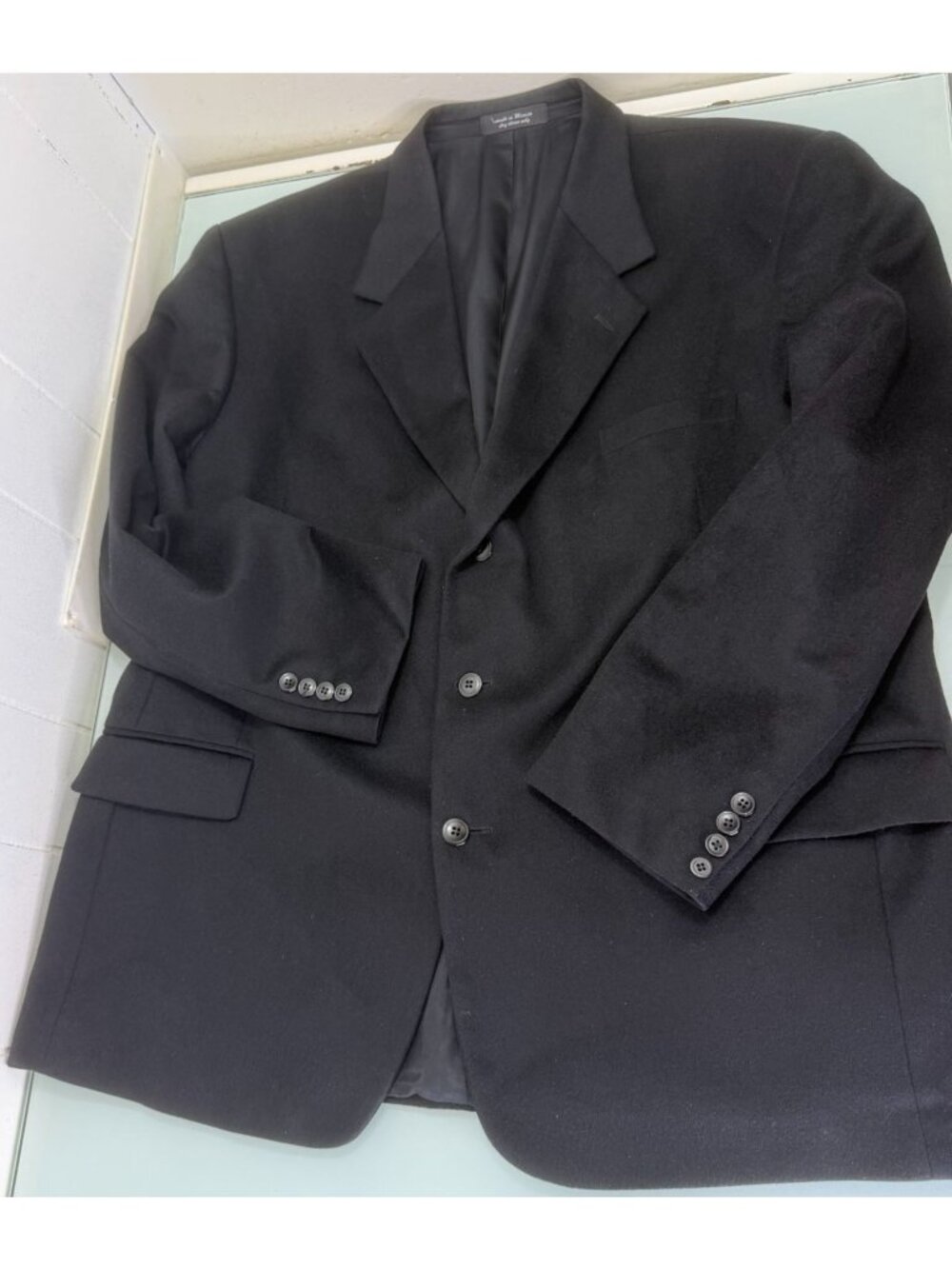 50R Mens Blazer 100% Cashmere Black Sport Coat Jacket Andrew Fezza 3 Button